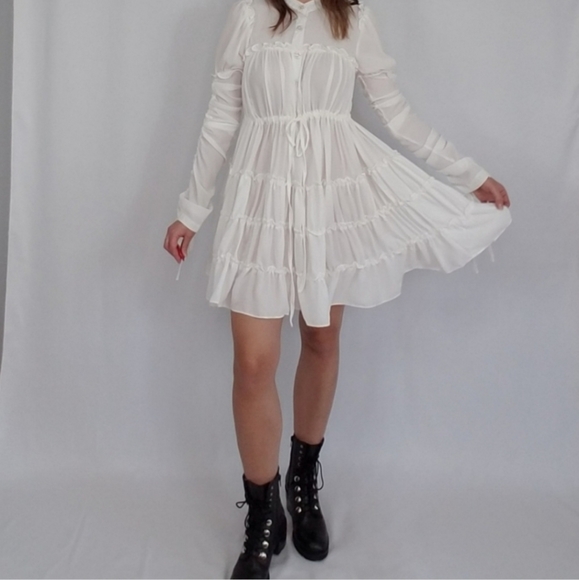 Ina White Babydoll Long Sleeve Dress With Pearl and Rhinestone Buttons Medium - Picture 5 of 8